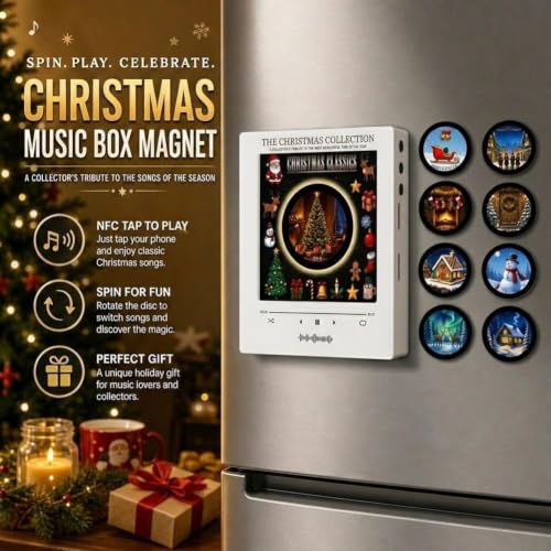 Christmas Vinyl Record Player Fridge Magnets Set - Interactive Holiday Music Decor