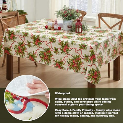Newbridge Christmas Holly Traditions 60 x 120 Rectangle Vinyl Tablecloth