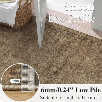 8' x 10' Brown Washable Non-Slip Low Pile Living Room Rug - Vintage Floral