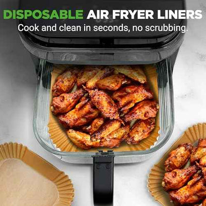 NutriChef 50-pcs Air Fryer Paper Liners - Square Disposable Parchment Liner | Non-Stick, Oilproof & Waterproof | Fits 5.8 QT Glass Pot | Airfryer Liners for Air Fryers, Ovens, Grilling & Baking