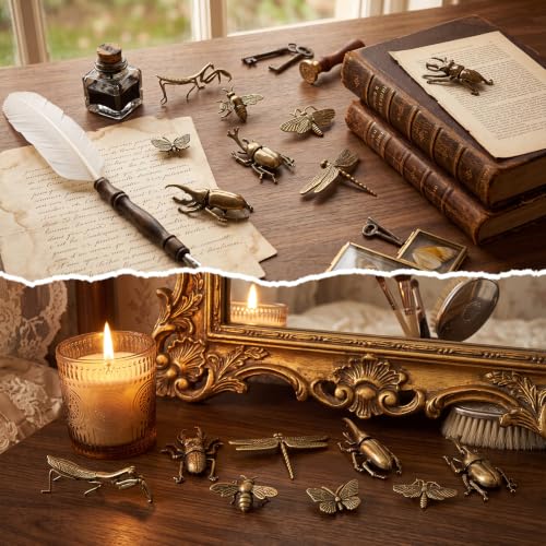 8 PCS Brass Insect Figurines Set - Animal Miniatures for Home Decor & Collecting - Insects Variation