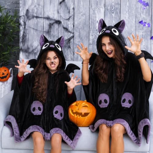 Black Bat Blanket Hoodie with Wings Wearable Costume for Adults Halloween Cosplay
