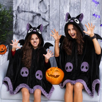 Black Bat Blanket Hoodie with Wings Wearable Costume for Adults Halloween Cosplay