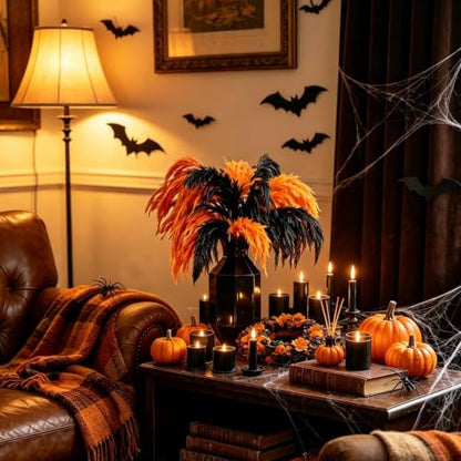Halloween Black and Orange Pampas Grass for Fall Decor - 17 Inches