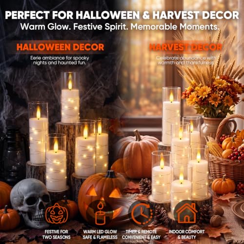 Raycare 18 Pcs Flameless Battery Operated Pillar Candles with Remote Timer - White