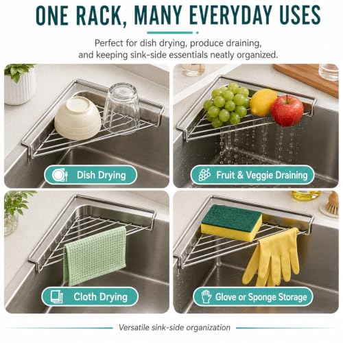 Silver Stainless Steel Corner Sink Shelf with Wire Rack - Space Saving
