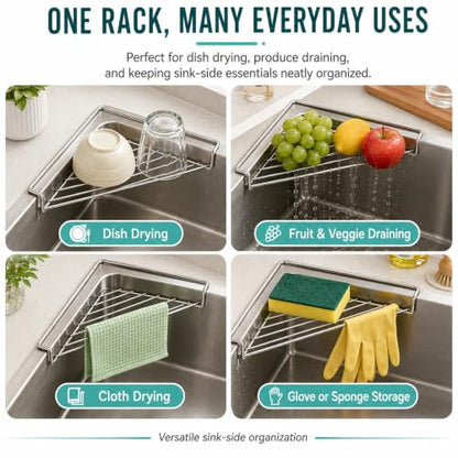 Silver Stainless Steel Corner Sink Shelf with Wire Rack - Space Saving