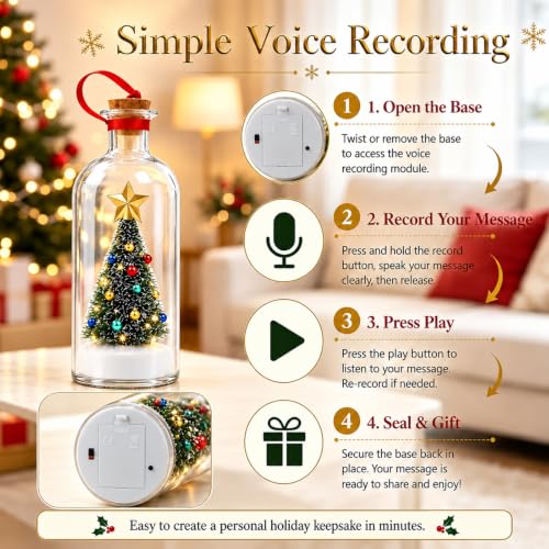 Recordable Christmas Tree Ornament with Snow Scene - Personal Message Bottle