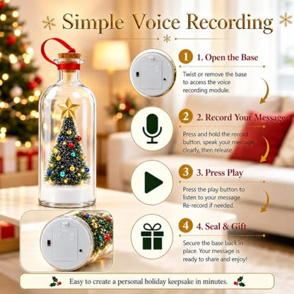 Recordable Christmas Tree Ornament with Snow Scene - Personal Message Bottle