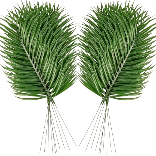 20Pcs Artificial Palm Leaves Faux Palm Fronds for Tropical Party Decor - Green