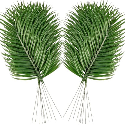 20Pcs Artificial Palm Leaves Faux Palm Fronds for Tropical Party Decor - Green