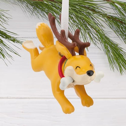 Dog Reindeer Christmas Ornament - Holiday Dog Decor, Playful Canine Design