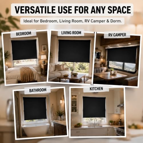 Blackout Window Shades 21W x 42H No Drill Retractable Roller Blinds with Suction Cups