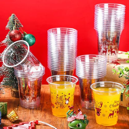 Christmas Buffalo Plaid Plastic Cups 12 Oz - Merry Christmas Party Supplies (50 Pack)