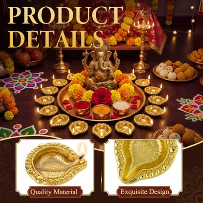 50 Pcs Brass Diya Oil Lamps for Pooja Diwali Decor Lotus Design - Reusable