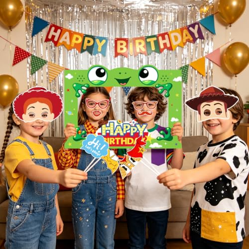 25pcs Birthday Party Photo Booth Props Kit with Frame and Accessories