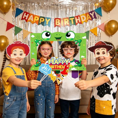 25pcs Birthday Party Photo Booth Props Kit with Frame and Accessories