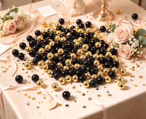 400Pcs 10mm Black and Gold No Hole Pearl Beads for Vase Fillers DIY Crafts