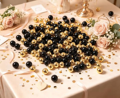 400Pcs 10mm Black and Gold No Hole Pearl Beads for Vase Fillers DIY Crafts