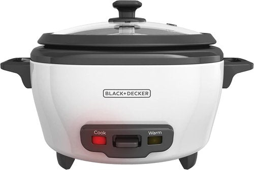 BLACK+DECKER 6-Cup Rice Cooker - Removable Non-Stick Bowl & Steaming Basket, White Finish