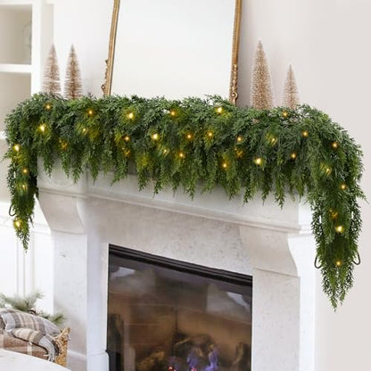 9FT Christmas Garland with Lights - 2 Pack Real Touch Cedar Wreath