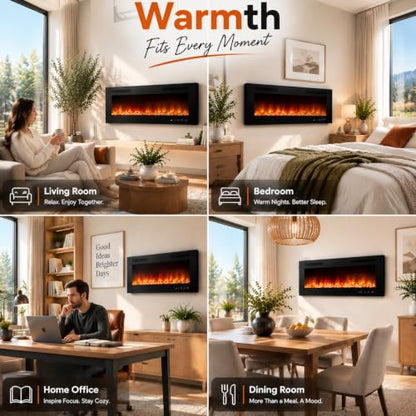 30-Inch Electric Fireplace Wall Mount & Recessed Heater - Dual Flame Effects