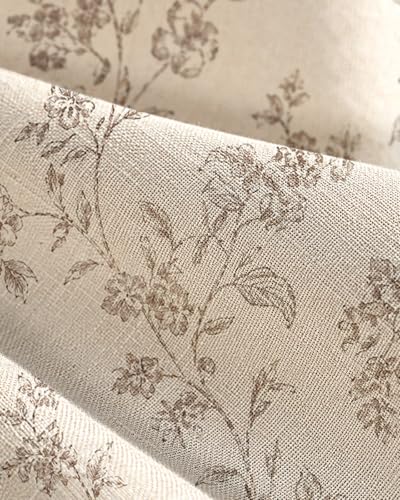 Farmhouse Oven Curtain with Tie Top - Taupe Floral Kitchen Decor