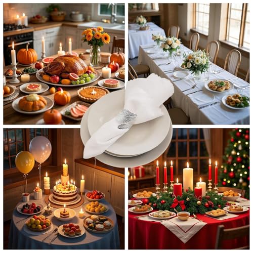 Silver Leaf Napkin Ring Set of 12 - Shiny Metal Table Decor for Holidays