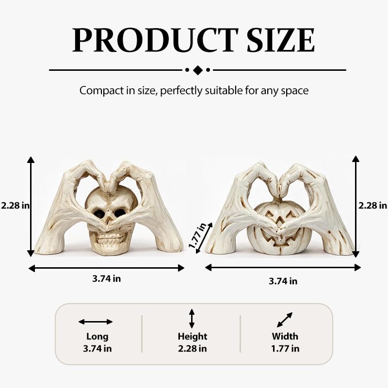 Halloween Skeleton Heart Hands Sculpture Set - Resin Gothic Decor