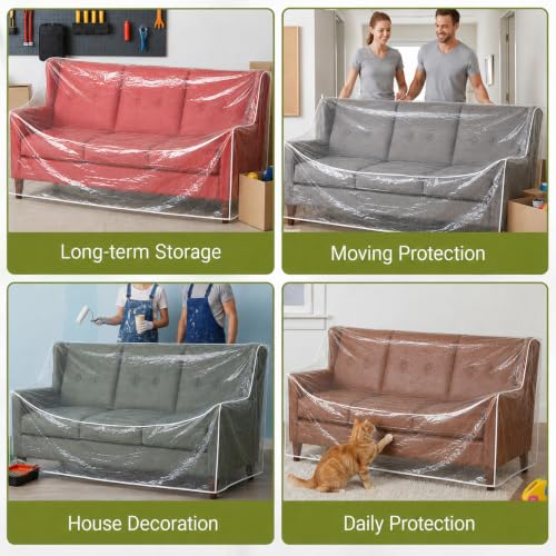 Clear Waterproof Plastic Couch Cover for Sofa - Heavy Duty, 96" W x 40" D x 41" H, Sofa Cover with Elastic Edges - Variation of Sofa / 1