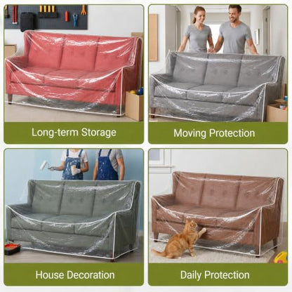 Clear Waterproof Plastic Couch Cover for Sofa - Heavy Duty, 96" W x 40" D x 41" H, Sofa Cover with Elastic Edges - Variation of Sofa / 1