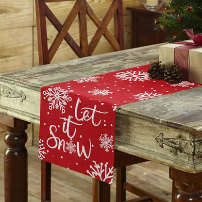 Christmas Table Runner Cotton Linen Let It Snow Decor 13 x 108 Inch - Orange Smearoud0993