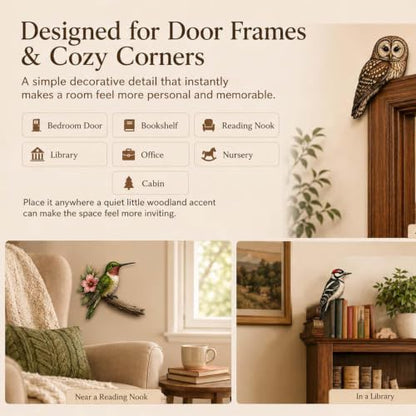 Wooden Chickadee and Owl Door Topper Set - Rustic Nature Home Decor - Variation #A
