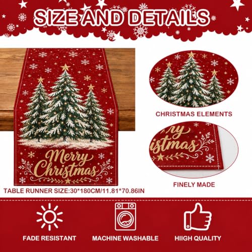 Christmas Table Runner with Red Tree Design for Holiday Dining