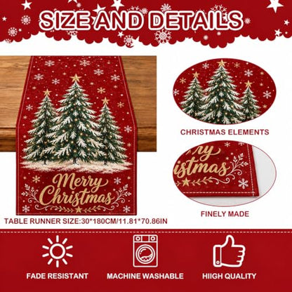 Christmas Table Runner with Red Tree Design for Holiday Dining