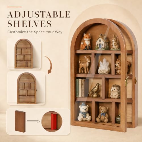 Vintage Wooden Shadow Box Trinket Shelf with Acrylic Door - Wall Mount or Tabletop Display