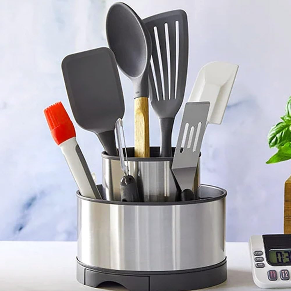 Parnpered Chef Kitchen Utensils - Kitchenware - Stainless Steel Rotating Utensil Holder - Convenient And Durable Storage Solution