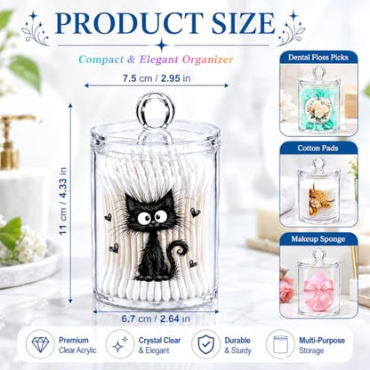 Sunflower Cotton Swab Holder with Lid - Clear Acrylic Apothecary Jar