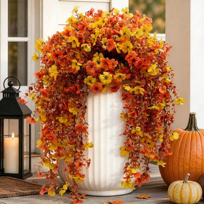 Artificial Fall Mum Flowers for Outdoor & Indoor Decor, UV Resistant, 2 Pack