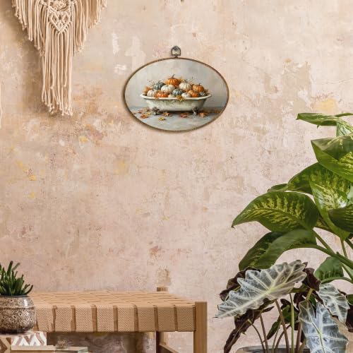 Fall Pumpkin Wall Art Decor - Oval Bathroom Frame, 11.4x8.6 Inch, Thanksgiving