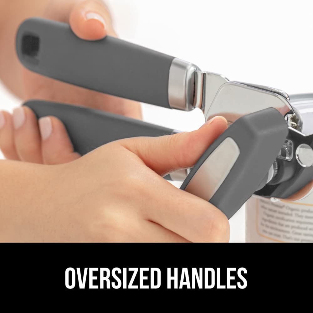 The Original Gorilla Grip Heavy Duty Stainless Steel Smooth Edge Manual Hand Held Can Opener With Soft Touch Handle, Rust Proof Oversized Handheld Easy Turn Knob, Large Lid Openers, Gray