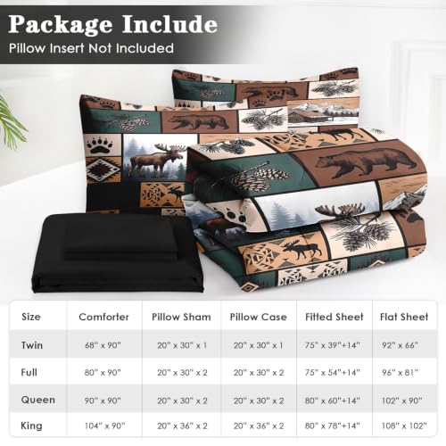 WeCozy Queen Size Comforter Set - Rustic Lodge Bear Moose Bedding Variation 2