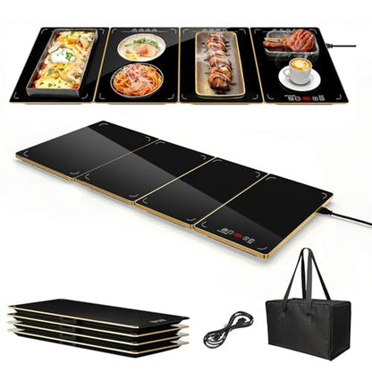 XXL 35x16 Inch Electric Food Warming Tray - Adjustable Temperature, Modular Design, Includes Storage Bag