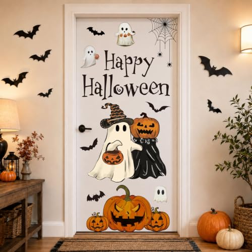 Halloween Door Stickers Ghost Pumpkin Set 2 Sheets Decorative Decor