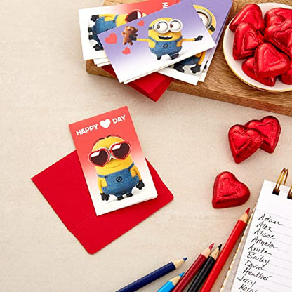 Hallmark Minions Mini Valentines Day Cards and Stickers for Kids School (18 Classroom Valentines with Envelopes)