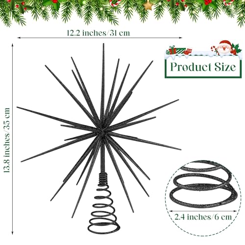 Black Christmas Starburst Tree Topper 13.8 Inch Glittered Burst Decoration