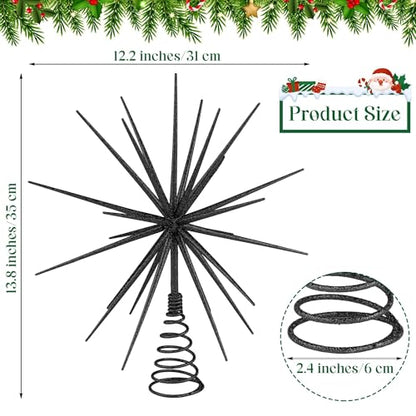 Black Christmas Starburst Tree Topper 13.8 Inch Glittered Burst Decoration