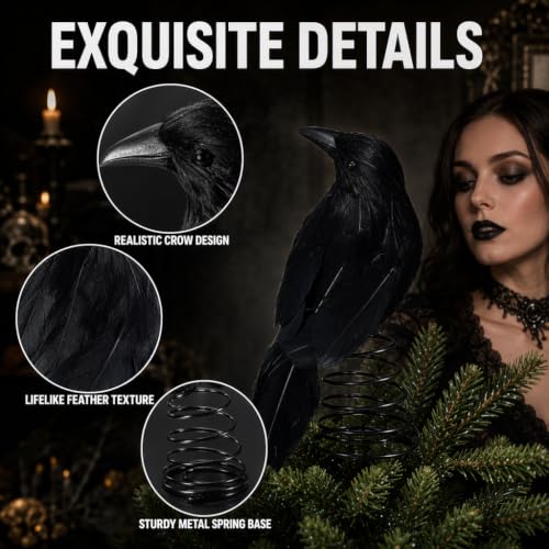 Halloween Crow Tree Topper - Mini Gothic Decor for Holiday & Halloween