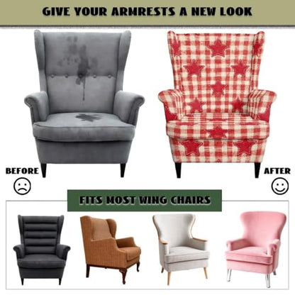 Red Wingback Chair Cover Slipcover 2-Piece Color Block Star Print - Non-Slip & Protects Furniture