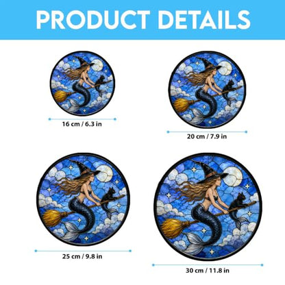 Mermaid Witch Stained Glass Panel 7.9 Inch - UV-Printed Home Decor Suncatcher - Variation 1 / 20cm